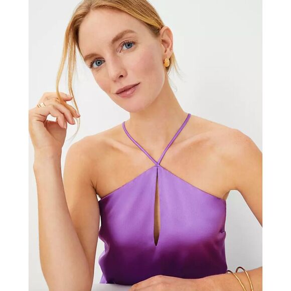 Ann Taylor Criss Cross Halter Maxi Dress in Purple Size Small NWT! - Picture 2 of 9